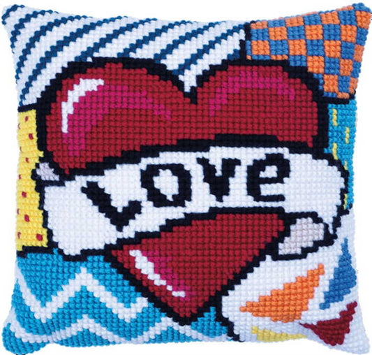Patchwork Love Printed Cross Stitch Cushion Kit by Needleart World