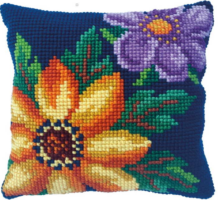 Evening Bloom Printed Cross Stitch Cushion Kit by Needleart World