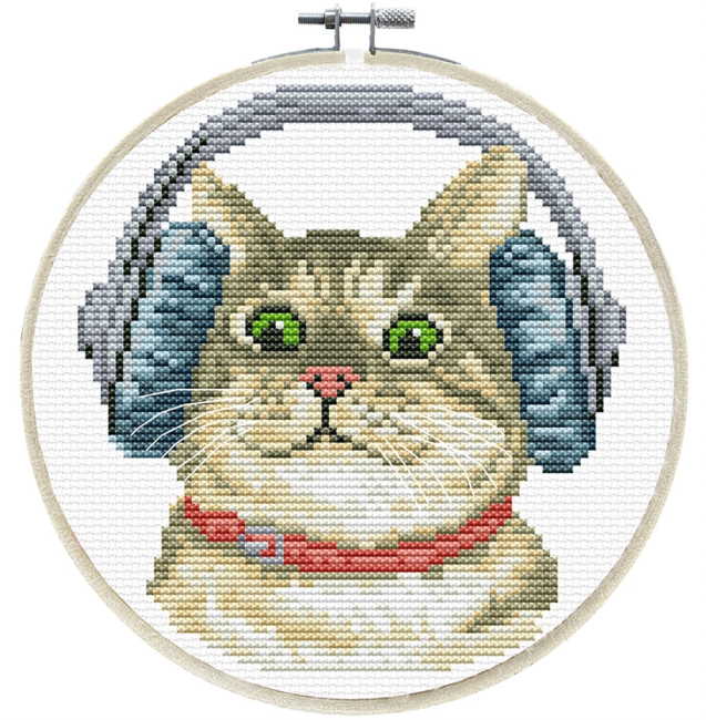 D J Kitty Printed Cross Stitch Kit by Needleart World