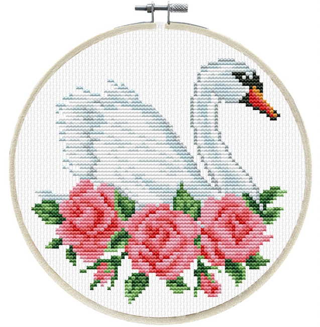 Rose Swan Printed Cross Stitch Kit by Needleart World