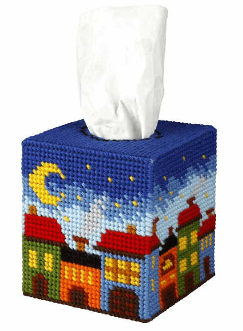 Night City Tissue Box Cover Counted Tapestry Kit by Orchidea