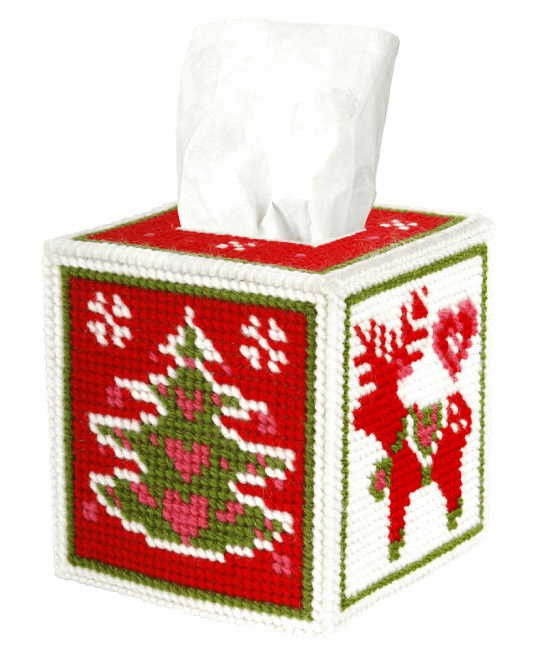 Christmas Motifs Tissue Box Cover Counted Tapestry Kit by Orchidea
