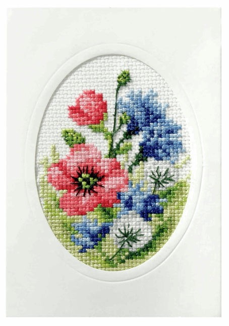 Poppies and Cornflowers Printed Cross Stitch Card Kit by Orchidea
