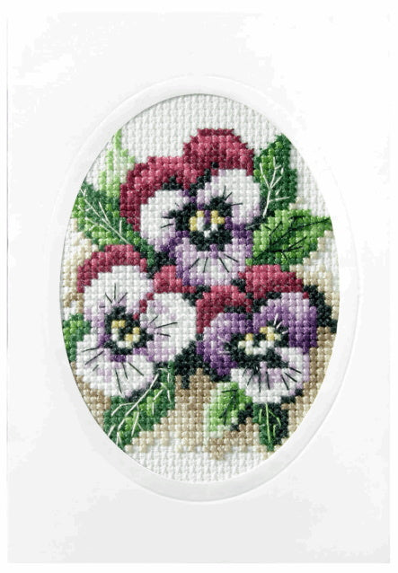 Pansies Printed Cross Stitch Card Kit by Orchidea