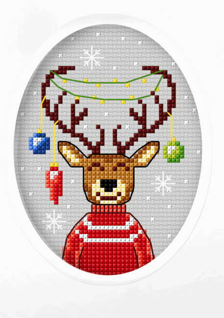 Reindeer Cross Stitch Christmas Card Kit by Orchidea