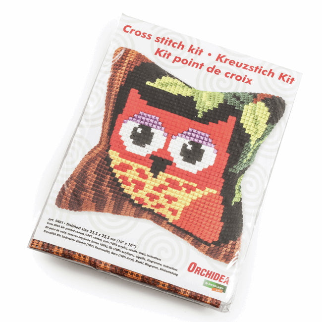 Owl Printed Cross Stitch Cushion Kit by Orchidea