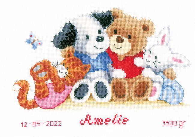 Animal Friends Birth Sampler Cross Stitch Kit By Vervaco