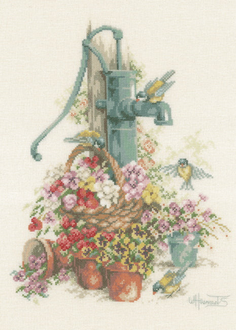 Birds at the Water Pump Cross Stitch Kit By Lanarte