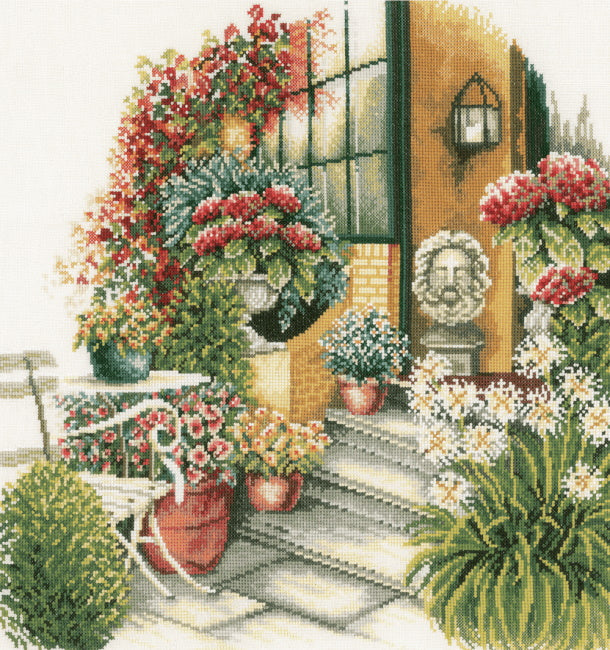 Terrace in Autumn Bloom Cross Stitch Kit By Lanarte