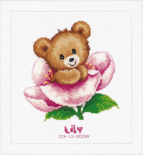 Flower Teddy Birth Sampler Cross Stitch Kit By Vervaco