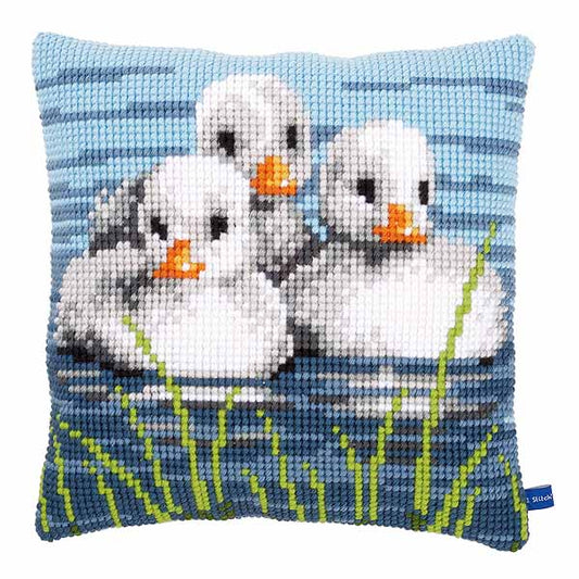 Ducklings in the Water Printed Cross Stitch Cushion Kit by Vervaco