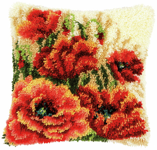 Poppies Latch Hook Cushion Kit By Vervaco