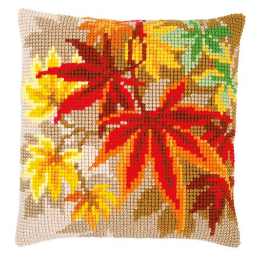 Autumn Leaves Printed Cross Stitch Cushion Kit by Vervaco