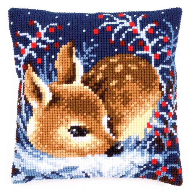 Little Deer Printed Cross Stitch Cushion Kit by Vervaco