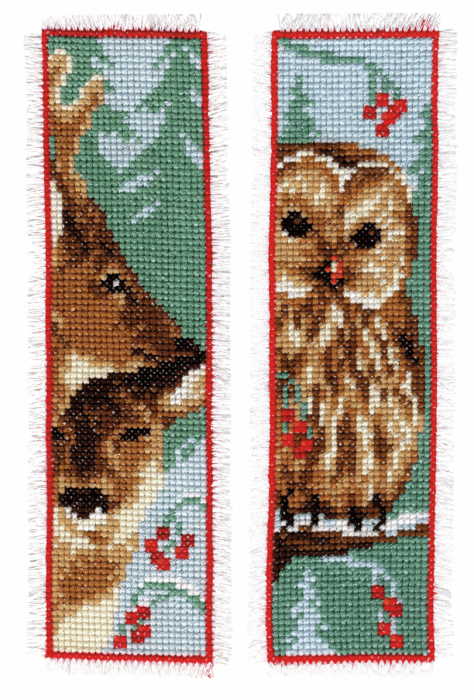 Owl and Deer Bookmark Cross Stitch Kit By Vervaco
