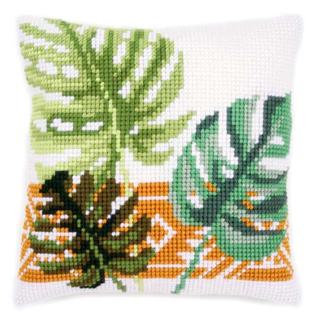 Botanical Leaves Printed Cross Stitch Cushion Kit by Vervaco