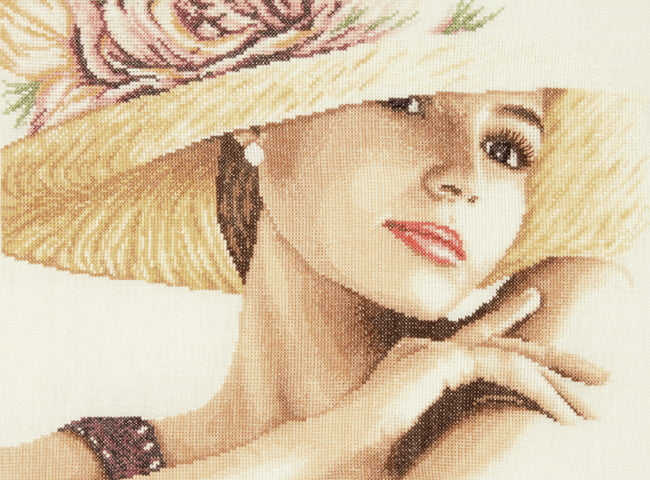 Lady with Hat Cross Stitch Kit By Lanarte