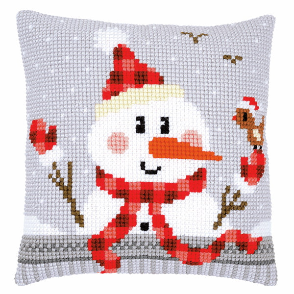 Snowman Printed Cross Stitch Cushion Kit by Vervaco