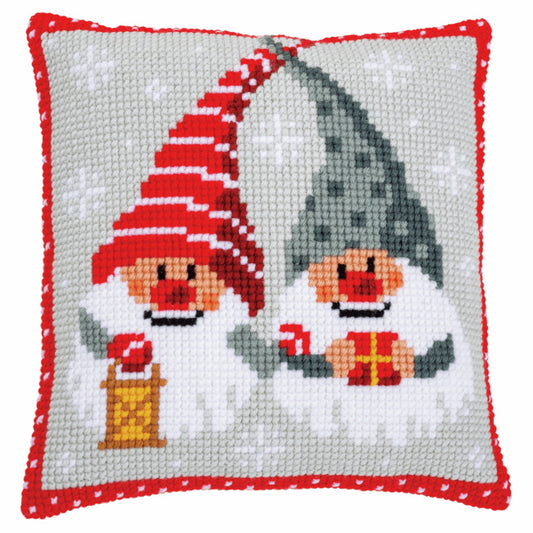 Christmas Gnomes Printed Cross Stitch Cushion Kit by Vervaco