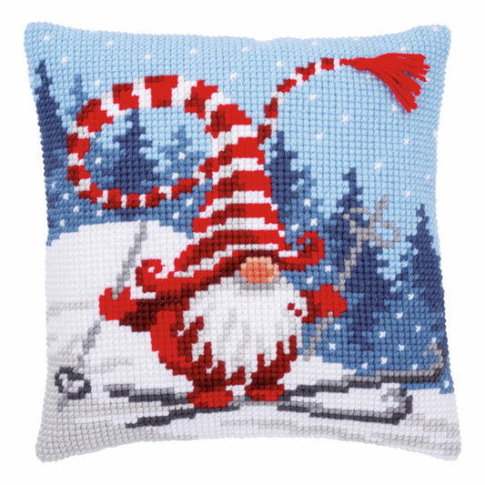 Christmas Gnome Printed Cross Stitch Cushion Kit by Vervaco