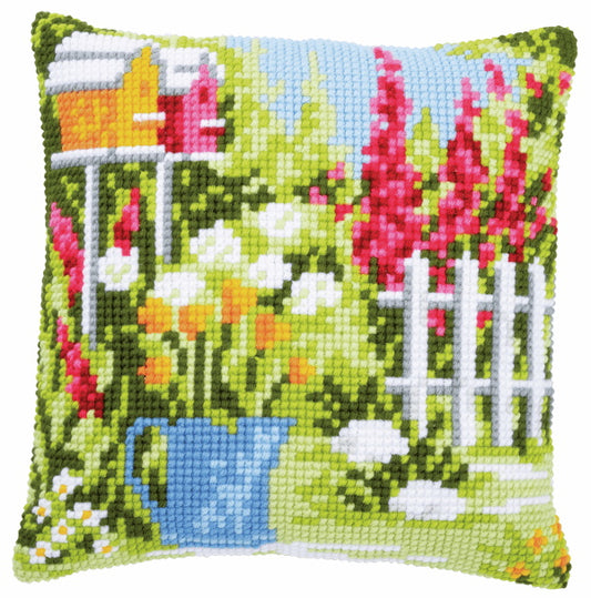 In My Garden Printed Cross Stitch Cushion Kit by Vervaco