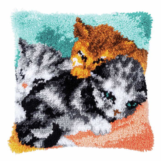 Cute Kittens Latch Hook Cushion Kit By Vervaco