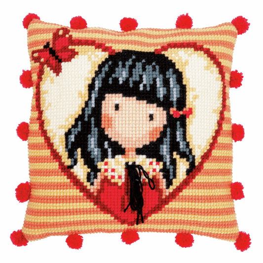 Time to Fly Gorjuss Printed Cross Stitch Cushion Kit by Vervaco