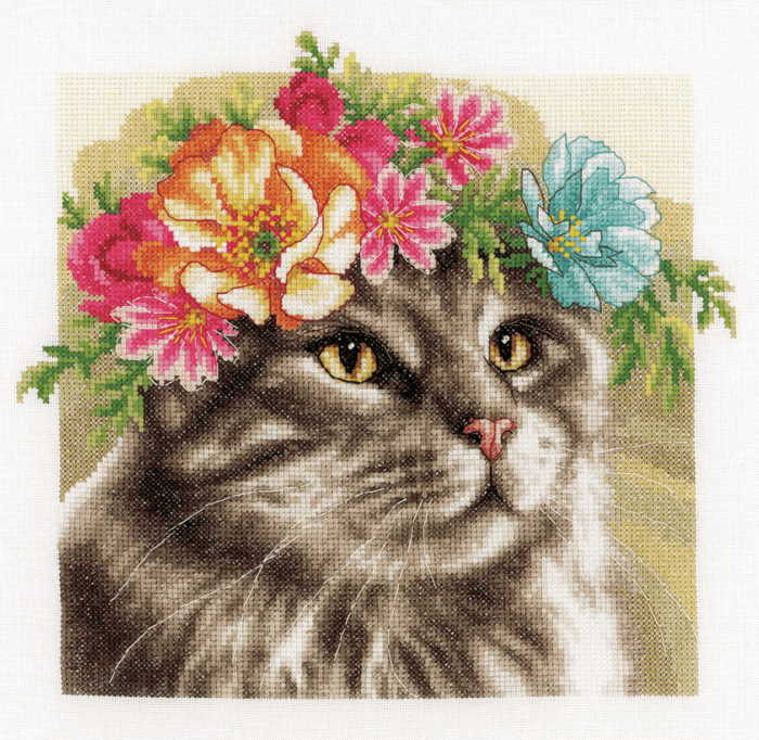 Flower Crown Main Coon Cross Stitch Kit By Lanarte