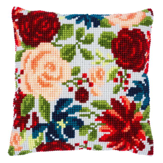 Peonies Printed Cross Stitch Cushion Kit by Vervaco