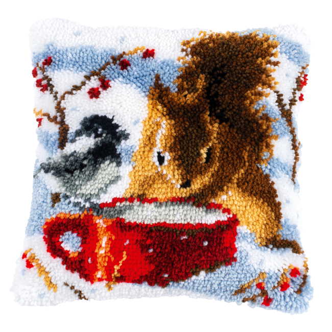 Squirrel and Tit Latch Hook Cushion Kit By Vervaco