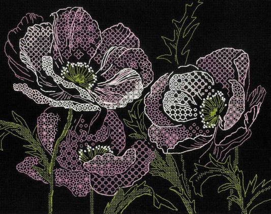 Lace Poppies Blackwork Kit By RIOLIS