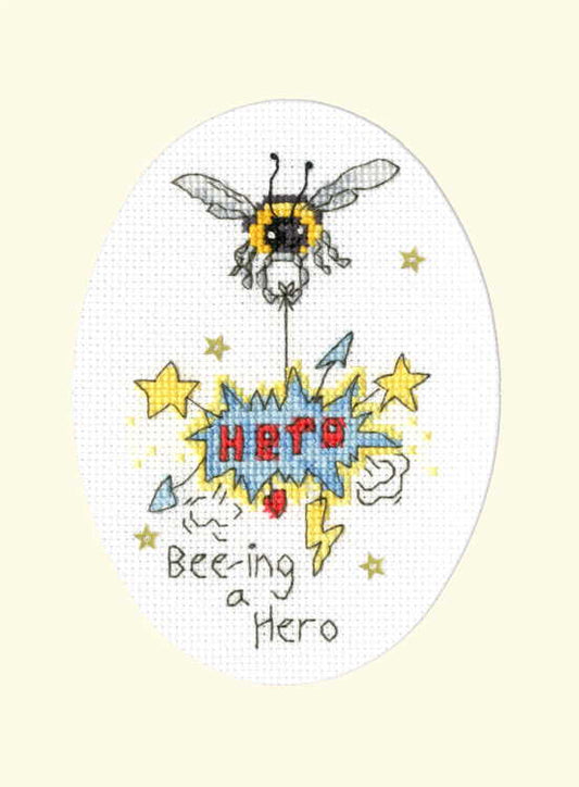Bee-ing a Hero Cross Stitch Card Kit By Bothy Threads