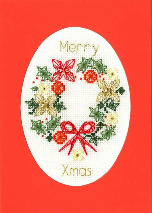 Christmas Wreath Cross Stitch Christmas Card Kit by Bothy Threads
