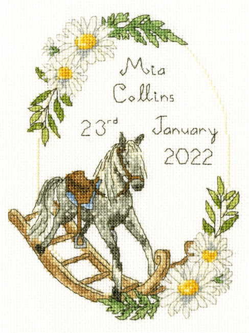 Victorian Rocking Horse Birth Sampler Cross Stitch Kit By Bothy Threads