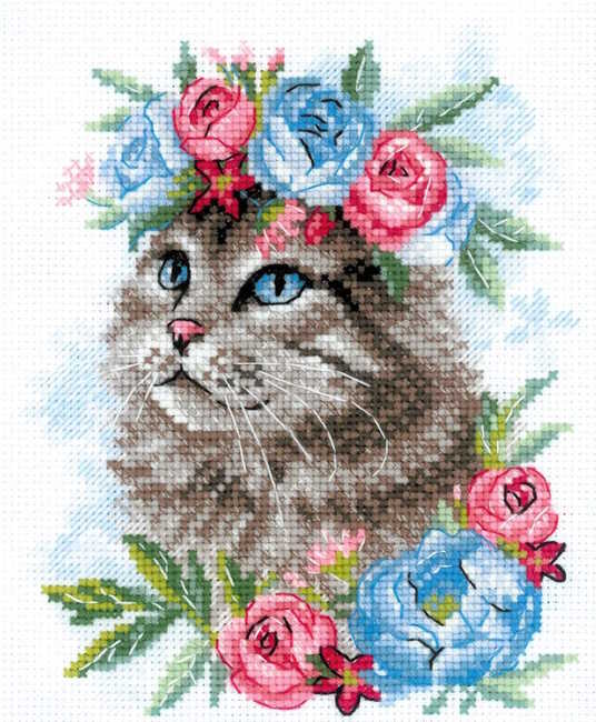 Cat in Flowers Cross Stitch Kit By RIOLIS