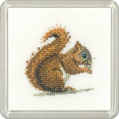 Red Squirrel Cross Stitch Coaster Kit by Heritage Crafts