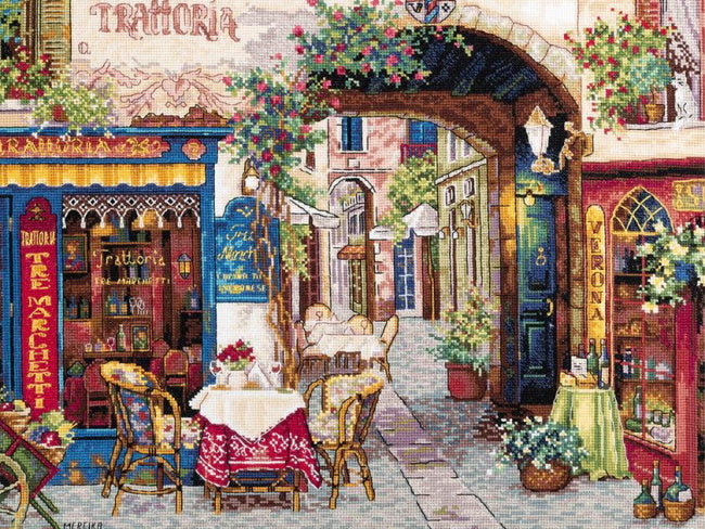 Cafe in Verona Cross Stitch Kit by Merejka