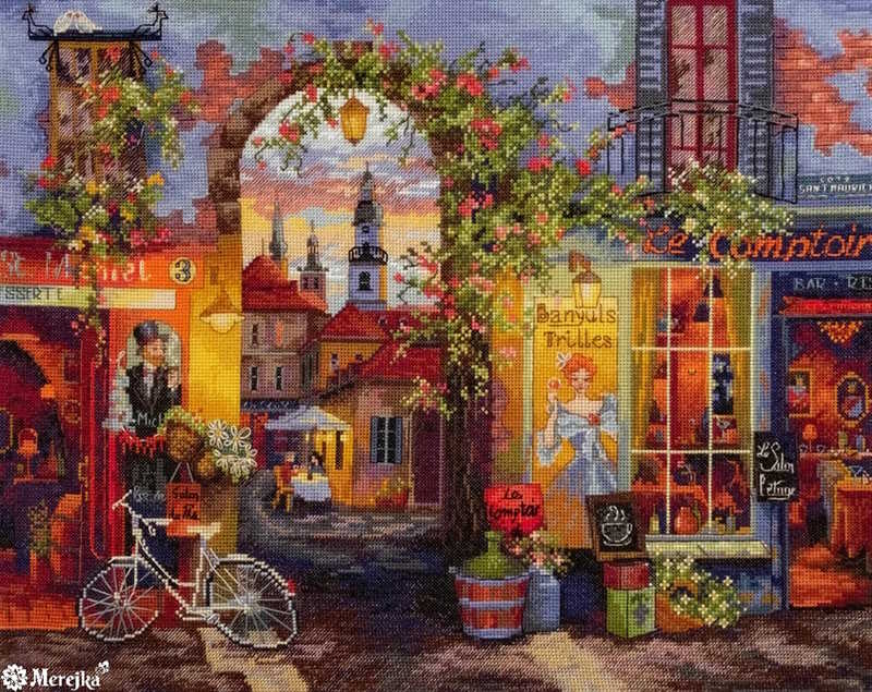 French Cafe Cross Stitch Kit by Merejka