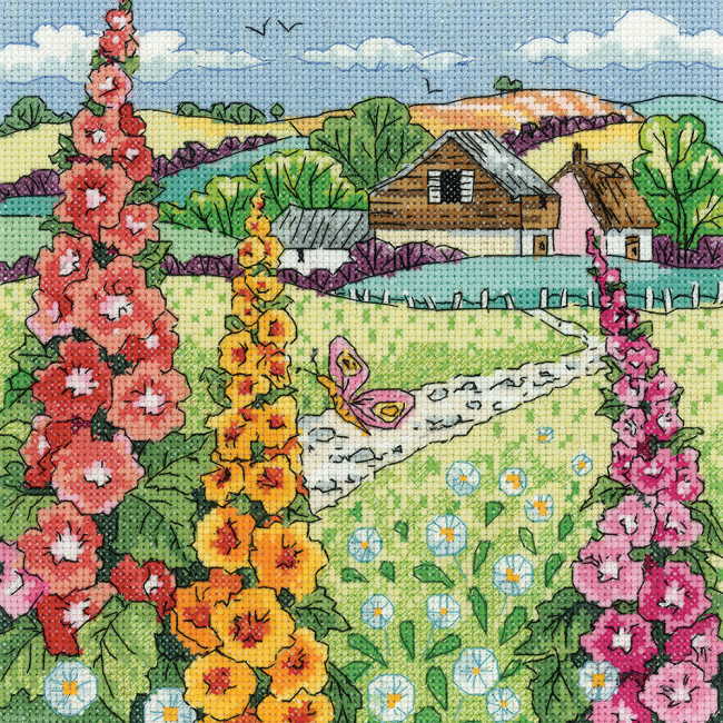 Hollyhock Farm Cross Stitch Kit by Heritage Crafts