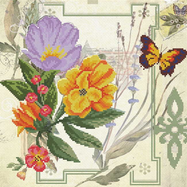 Peony Bouquet Printed Cross Stitch Kit by Needleart World