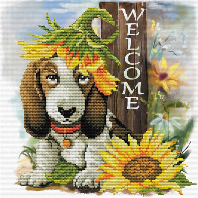 Sunflower Hound Printed Cross Stitch Kit by Needleart World