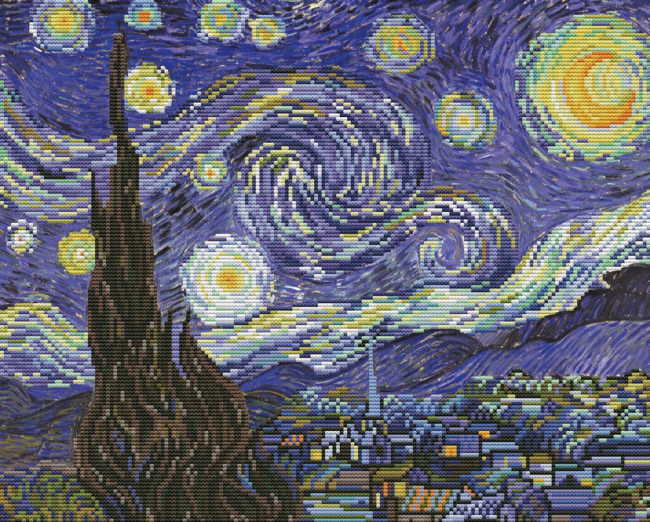 Starry Night Printed Cross Stitch Kit by Needleart World
