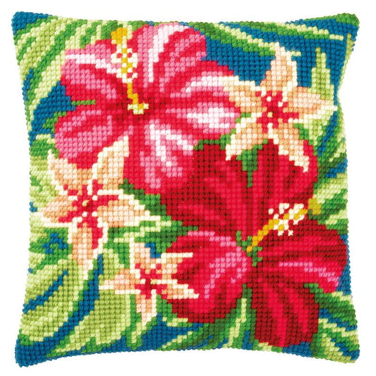 Botanical Flowers Printed Cross Stitch Cushion Kit by Vervaco