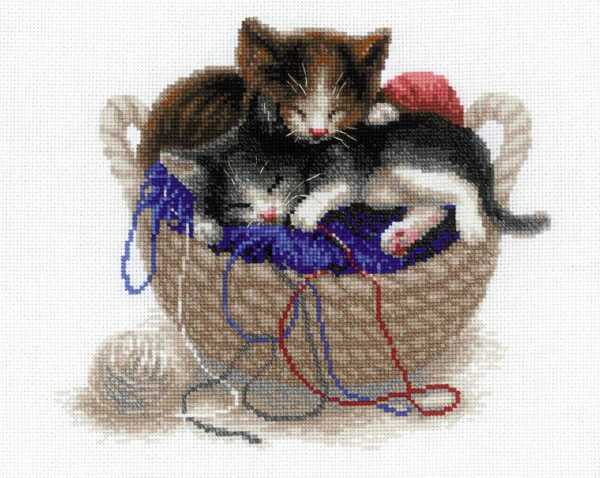 Kittens in a Basket Cross Stitch Kit By RIOLIS
