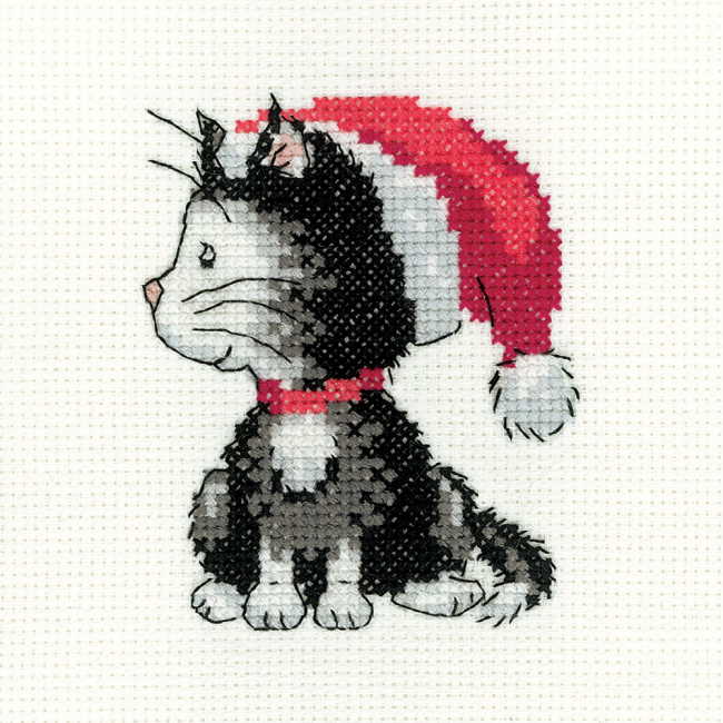 Black and White Christmas Kitten Cross Stitch Kit by Heritage Crafts