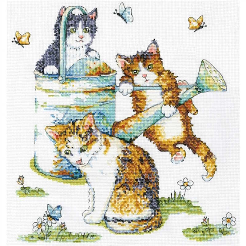 Watering Can Cats Cross Stitch Kit by Design Works
