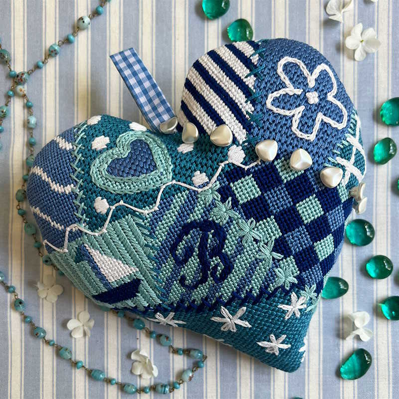 Blue and White Heart Tapestry Needlepoint Kit by Glorafilia