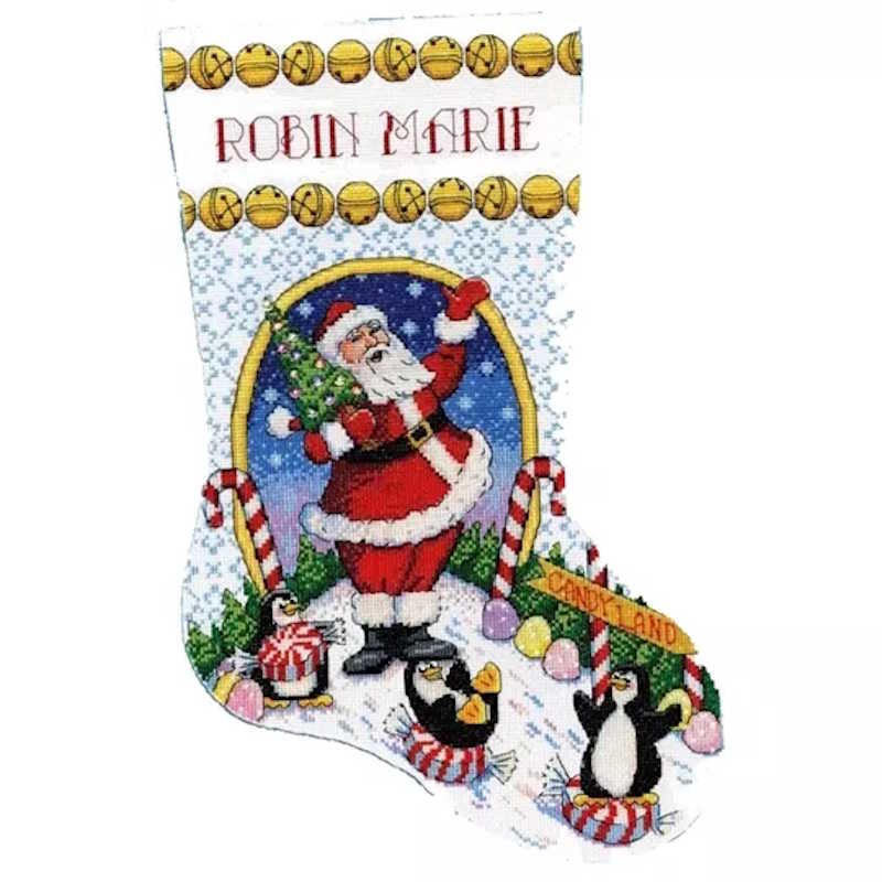 Candy Land Santa Christmas Stocking Cross Stitch Kit by Design Works