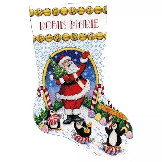 Candy Land Santa Christmas Stocking Cross Stitch Kit by Design Works