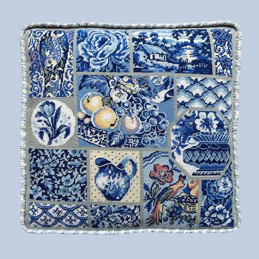 Blue and White China Patchwork Tapestry Needlepoint Kit by Glorafilia